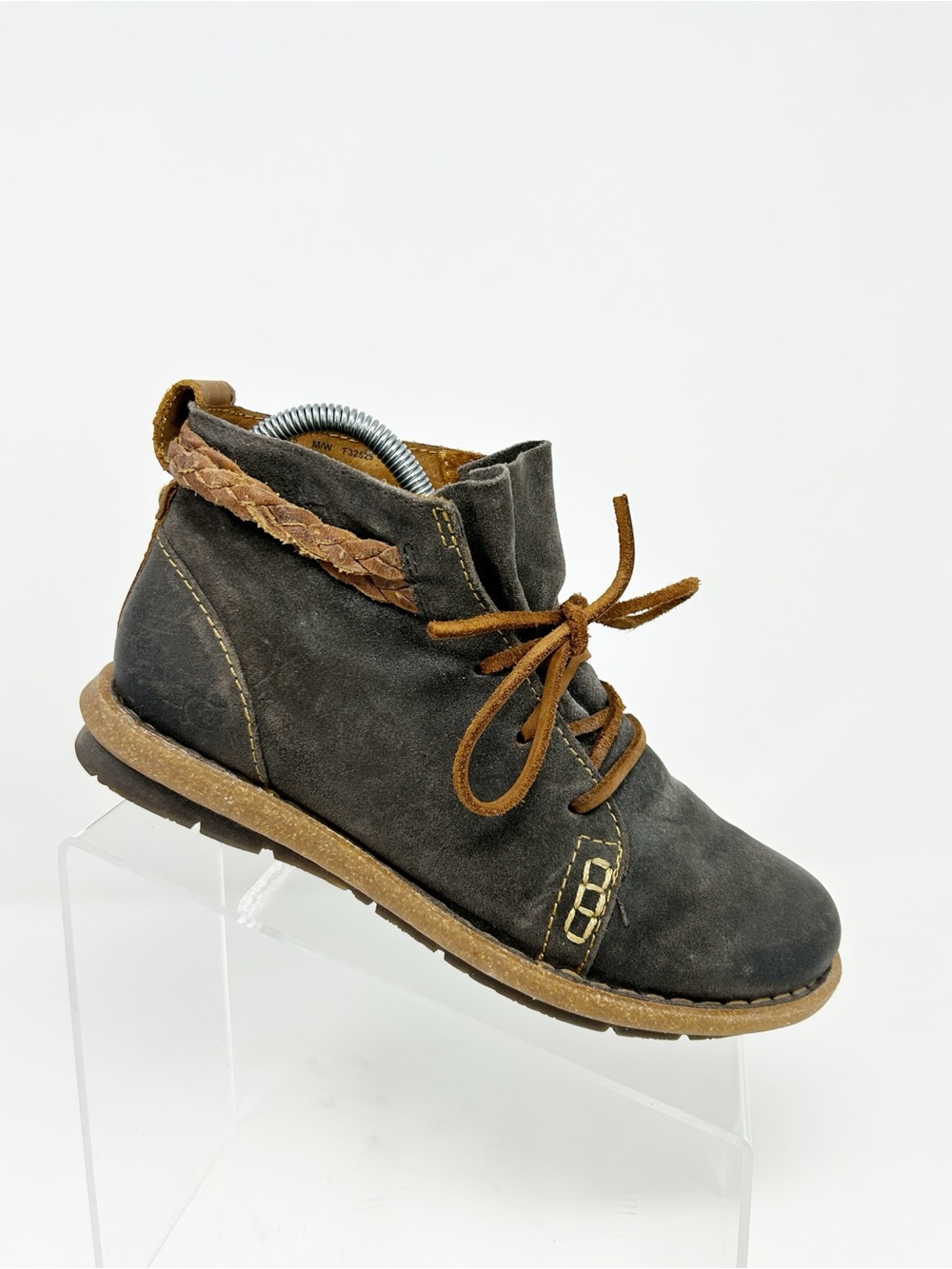 BORN Temple Womens Ankle Booties Dark Brown Braided Cuff Lace Up Size 7.5